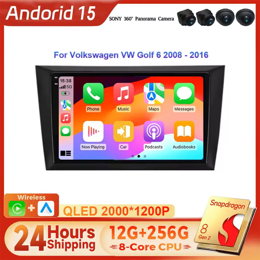 Android 16 For Volkswagen VW Golf 6 2008 - 2016 Car Radio Carplay Auto Multimedia Stereo Video Player GPS Navigation