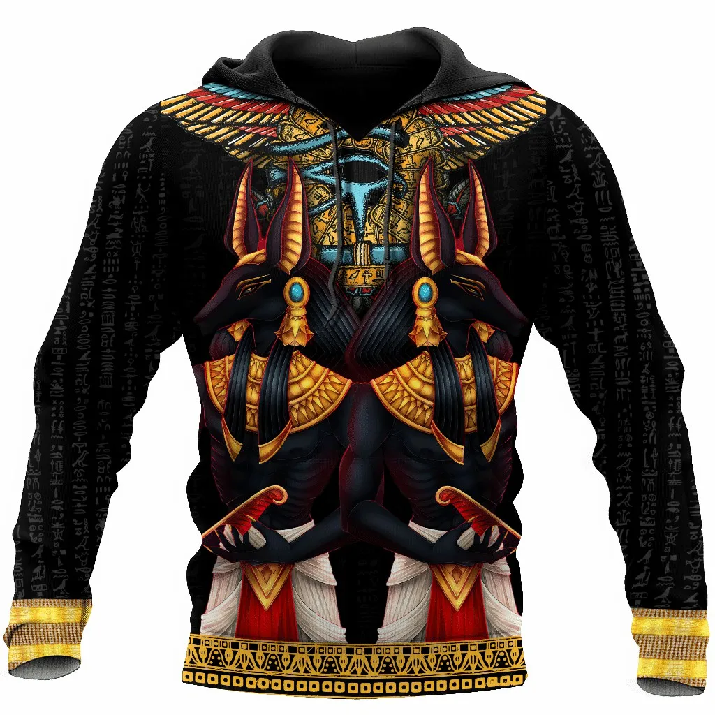3D Printed Egypt Anubis Graphic Hoodies For Men Vintage Casual Long Sleeve Hooded Sweatshirt Autumn Classic Design Loose Clothes