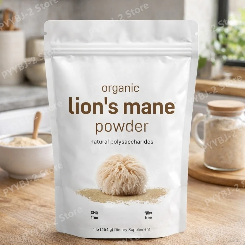 Organic Lion’s Mane Mushroom Powder Supports Brain Focus Energy and Immune Health Great for Smoothies & Coffee 454g Per Bag