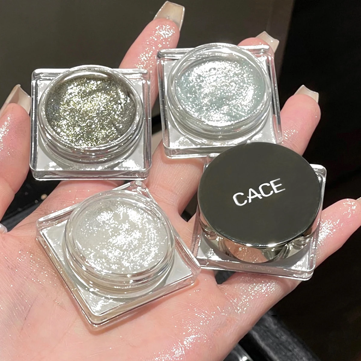 Glitter Punk Smoky Black Eyeshadow Gel Makeup Palette Metallic Dark Silver Wet Eyes Shadow Highlighter Pearl Pigments Cosmetics