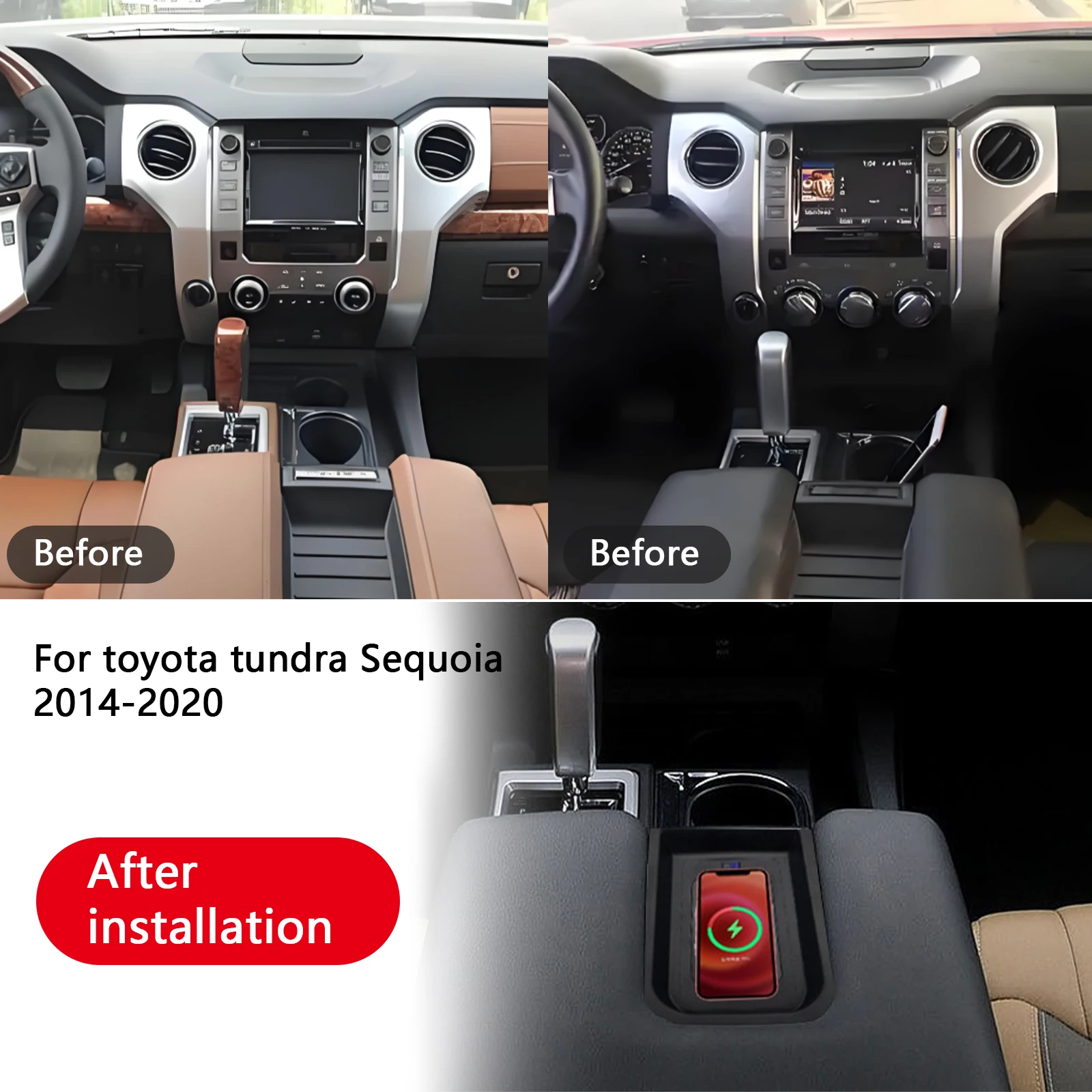 2 din para toyota tundra sequoia 2014-2021 console central do carro carregador de telefone rápido carregador sem fio placa de carregamento suporte de 