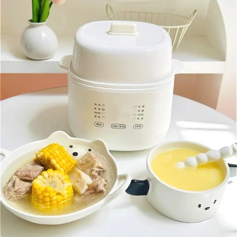 Mini Electric Stew Pot, White Porcelain Stewing Cup with Reservation, for Baby Complementary Food Porridge Bird's Nest