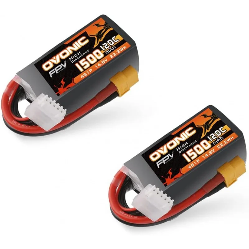 

OVONIC 14.8V 120C 1500mAh 4S Lipo Battery Graphene Battery with XT60 Plug for FPV Drone Quadcopter Helicopter Airplane RC Boat R