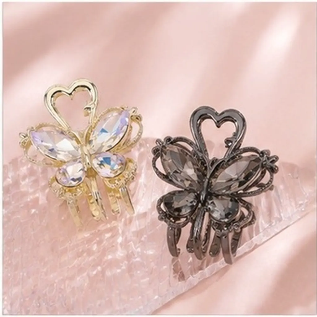 Sparkly Rhinestone Butterfly Hair Clips for Women – Vintage Metal Claw Barrettes, Decorative Side Hair Accessories