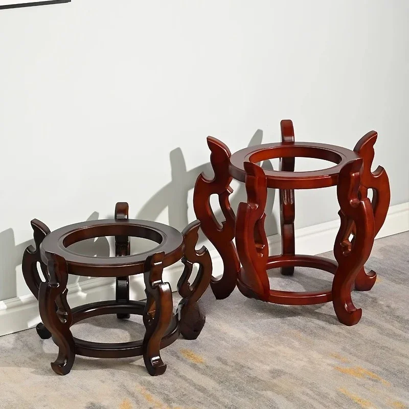 

Solid wood vase stand, strange stone Chinese flower stand ornament, potted plant stand, round bracket, wooden air conditioner ba