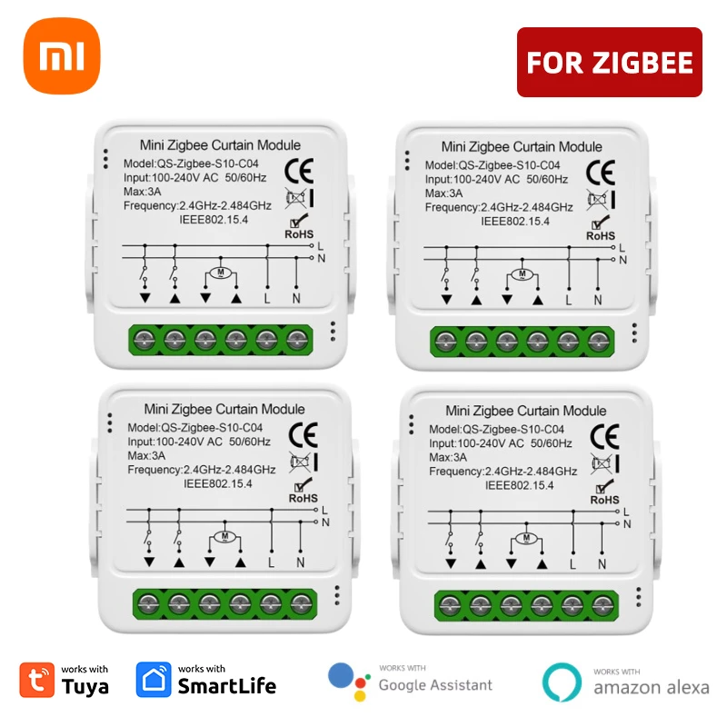 Xiaomi-Interruptor de cortina inteligente Tuya Zigbee para persiana enrollable, Motor eléctrico, Control remoto por aplicación Smart Life, funciona