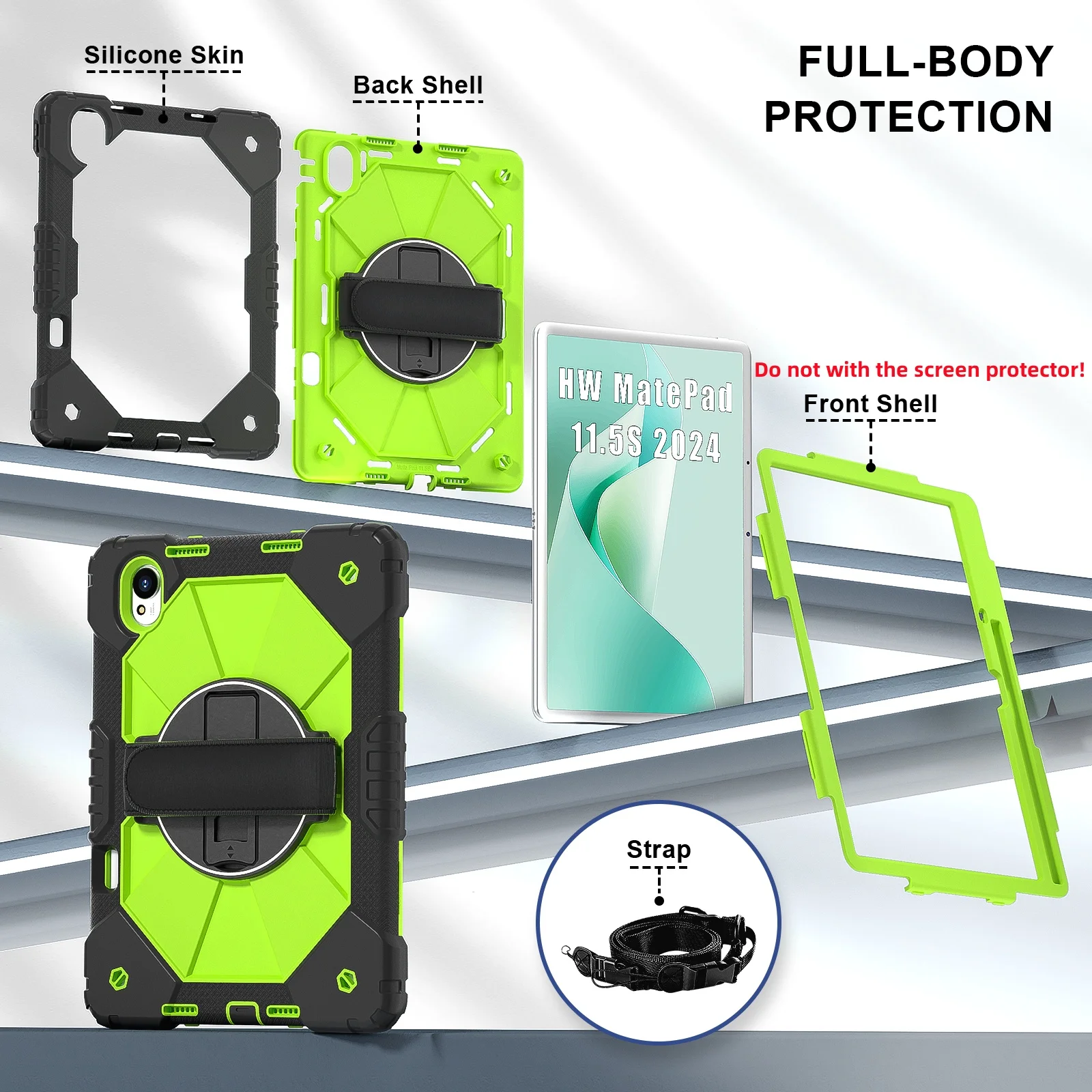 Heavy Duty Armor Case For Huawei MatePad 11.5 S 2025 2024 SLG-W50 SLG-W10 TGR-W09 Rotating Stand Cover With Hand Shoulder Strap
