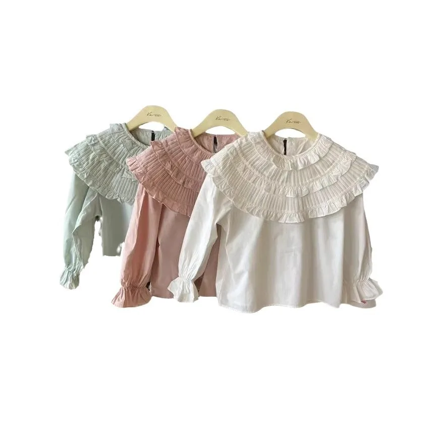 White blouse for Girls clothes Size 110-150 Spring 2025 Korean Version Foreign Style Floral Doll Shirt