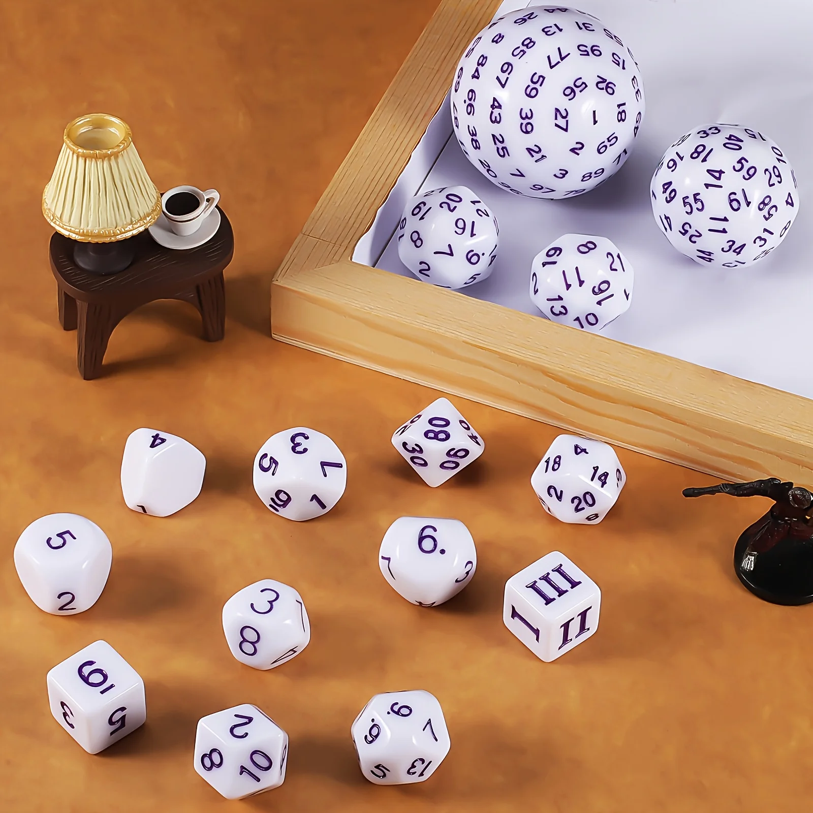 DND Polyeder-Würfelset D3-D100 (15 Stück) für Rollenspiele mit Kordelzugbeutel – Detail 1
