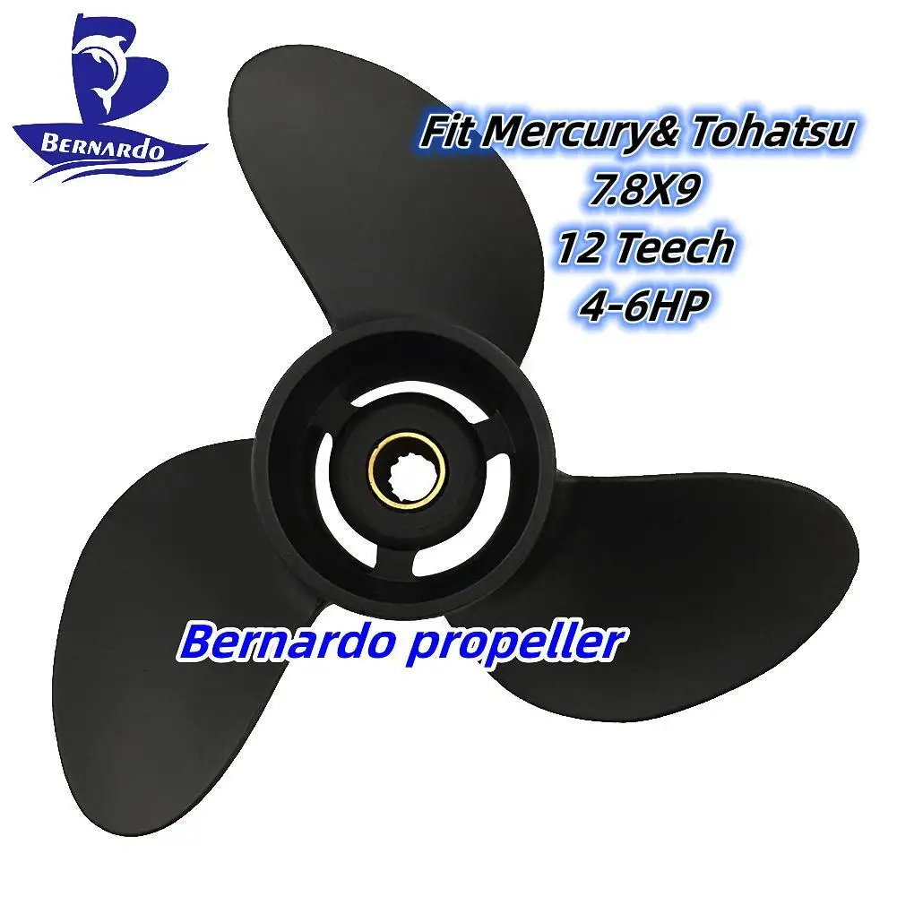 Bernardo Boat Propeller 7.8X9 Fit Tohatsu Mercury Outboard Engines 4 5 6 HP Aluminum Alloy Screw 3 Blades 12 Tooth Spline