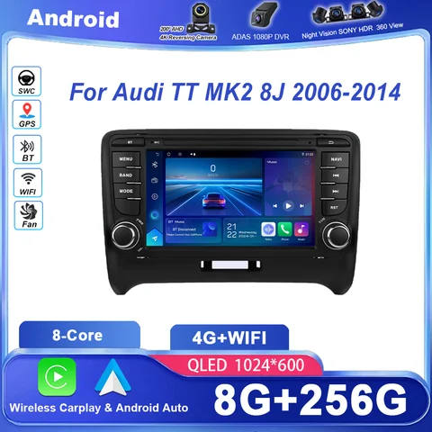 안드로이드 14 자동차 라디오 스테레오 아우디 TT MK2 8J 2006 -2014 자동 GPS 네비게이션 멀티미디어 비디오 플레이어 Cireless Carplay 2DIN WIFI