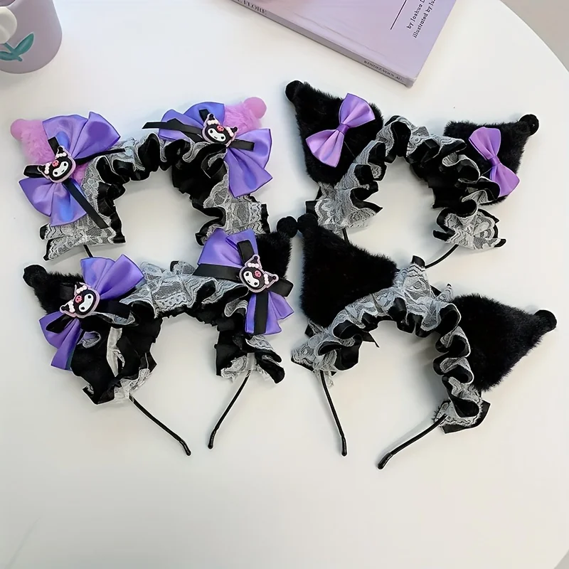 

Sanrio Plush Ears Headband - Fashionable Anime-Inspired Hair Accessory with Bow, Hand-Washable, No Power Needed, Perfect