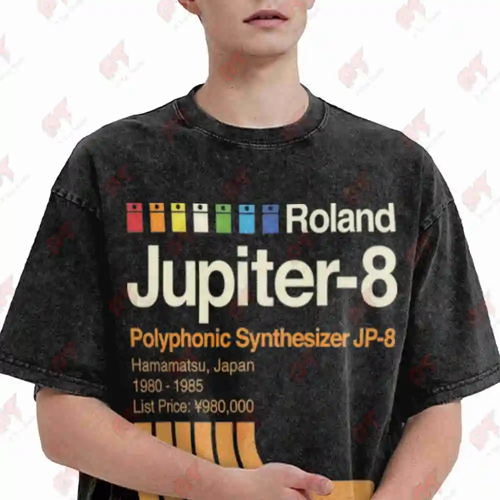 Roland Jupiter 8 Synthesizer Vintage 1980 1988 Vintage Washed Tee Pure Cotton T-Shirt