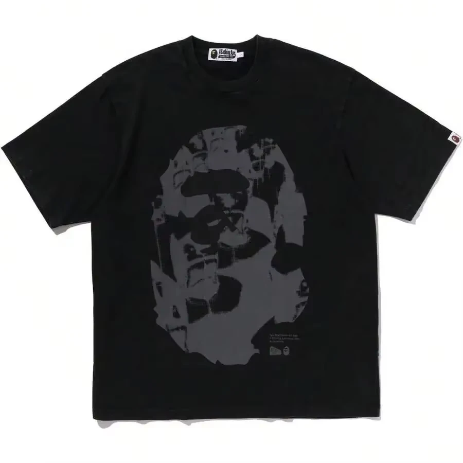 Men Oversized Streetwear T‑Shirt Abstract Camo Ape Head Graphic Print Casual Short Sleeve Loose Hip‑Hop Male Tee Tops