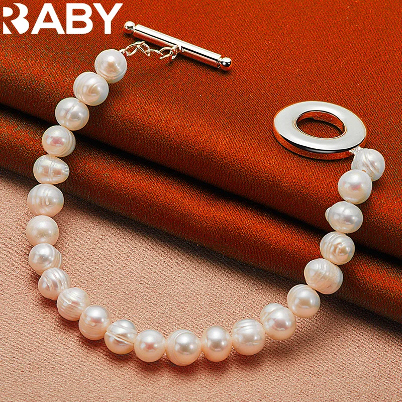 URBABY 925 Sterling Silver Artificial Pearls Chain Bracelet For Women Wedding Engagement Party Fashion Jewelry Gifts