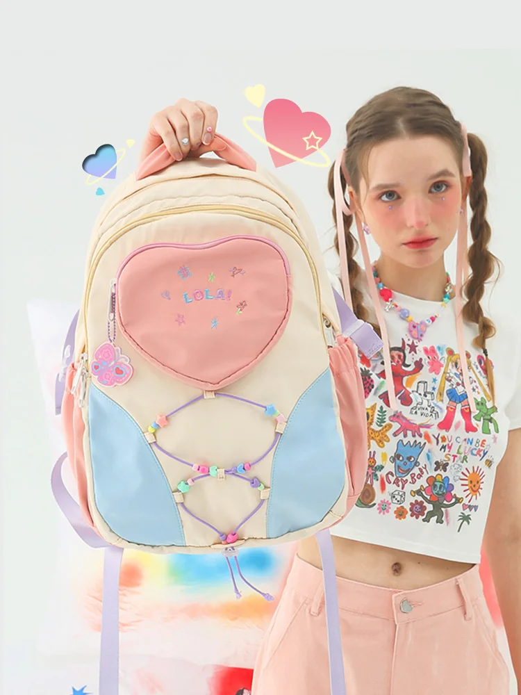  Design Lightweight Heart Shaped Backpack for Junior High School Girls Cute Shoulder Bag Commuter Style Zipper Closure So...