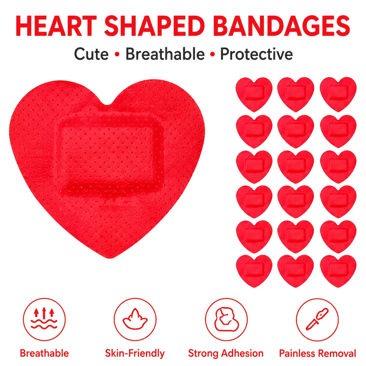 40PCS Red cartoon heart-shaped band-aids, suitable for treating minor wounds and as emergency wound dressings for outdoor use,
