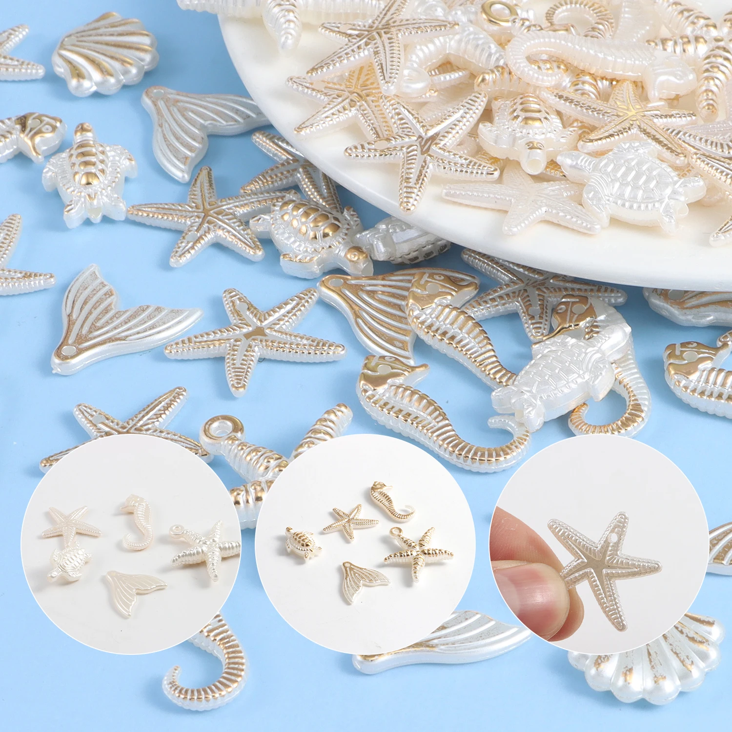 30 pieces of ocean series random mixed pearl shell starfish pendant Diy jewelry accessory bracelet earring pendant view 4