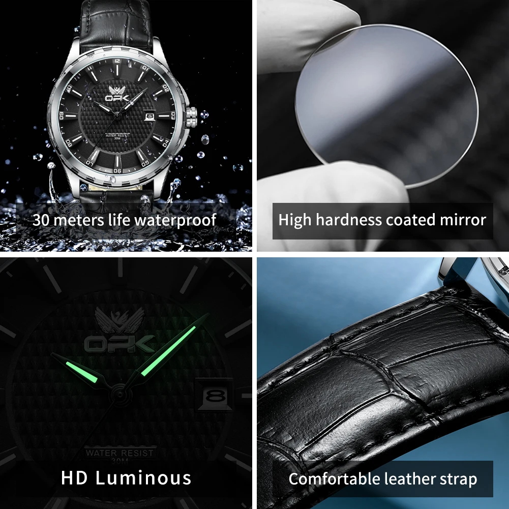 OPK 6037 Simple Number Scale Quartz Watch For Men Calendar Display Original Hand Clock Waterproof Luminous Business Man Watches