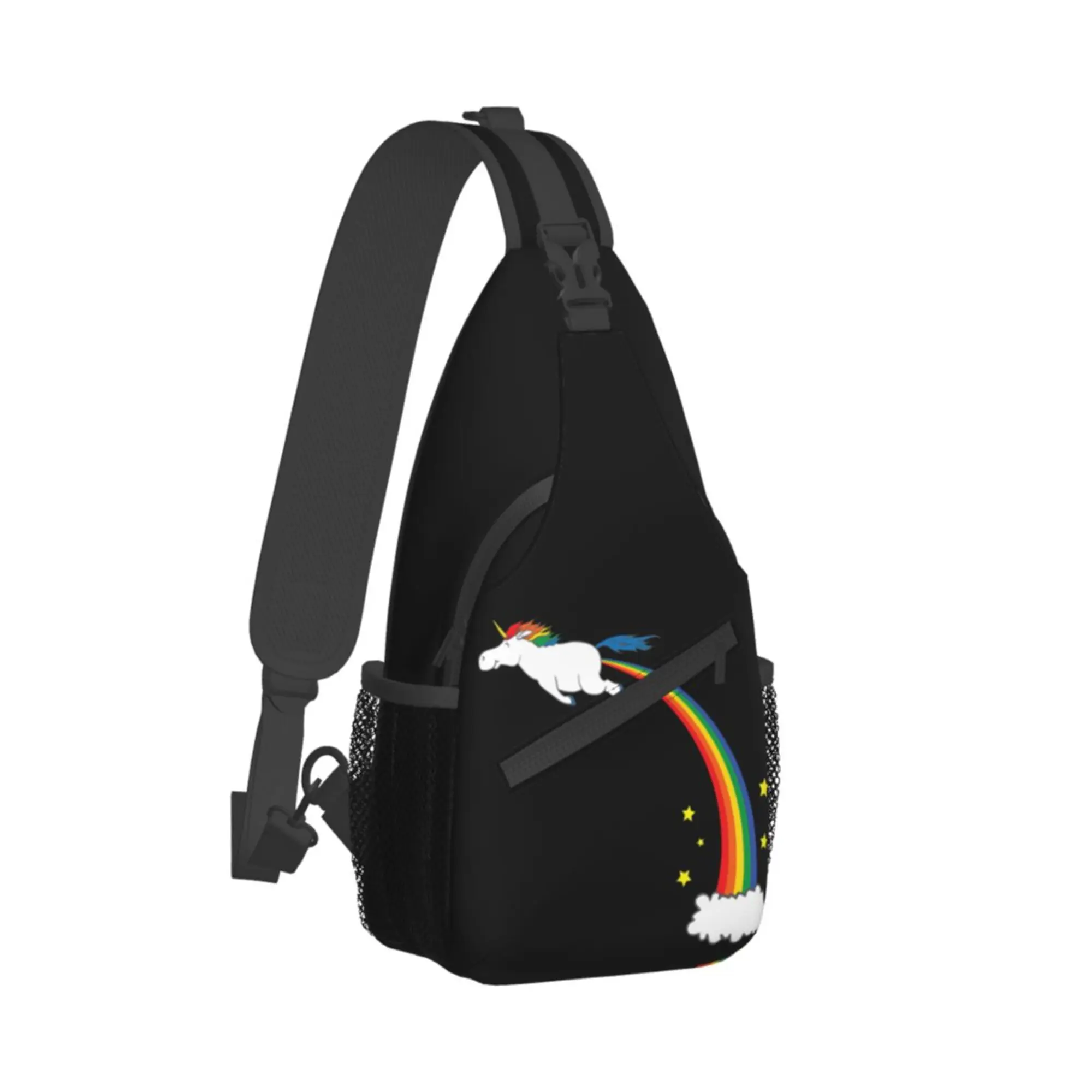 Regenbogen-Einhorn-Brusttasche, Kreuztaschen für Damen und Herren, Rucksack, Polyester, Unisex, Freizeittasche für Wandern, Laufen, Reisen, Einheitsgröße