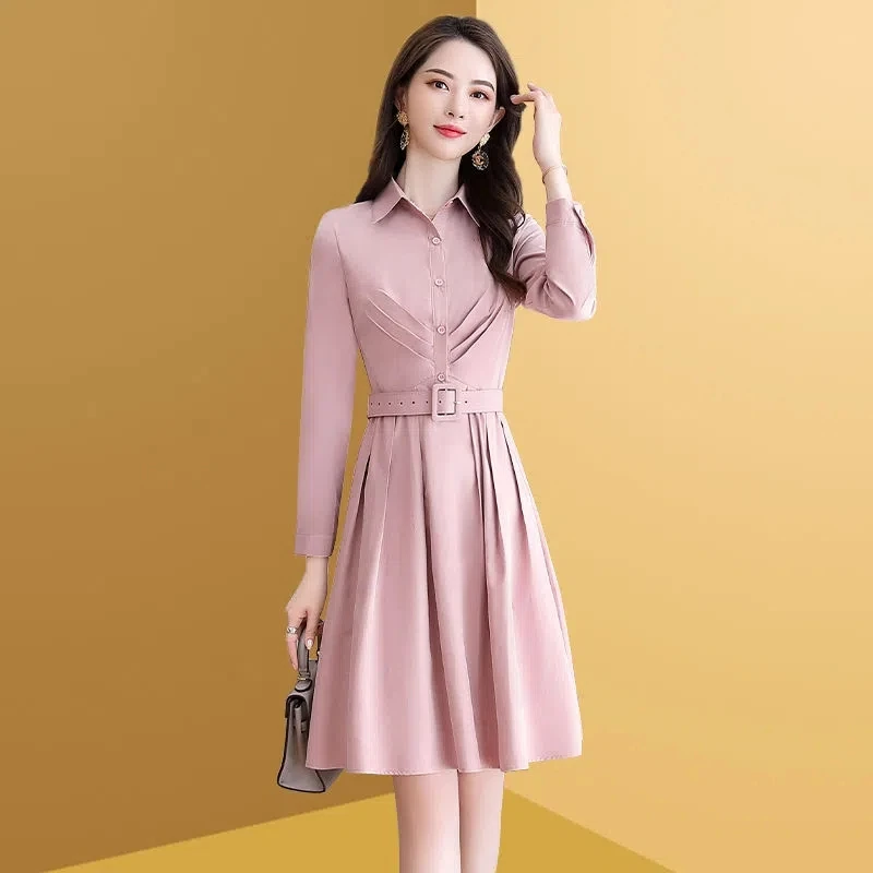 

2023 New Spring Autumn Shirt Women's Dresses Fashion Mid Long Long Sleeve Waist Loose External Wear Women Dress Vestidos