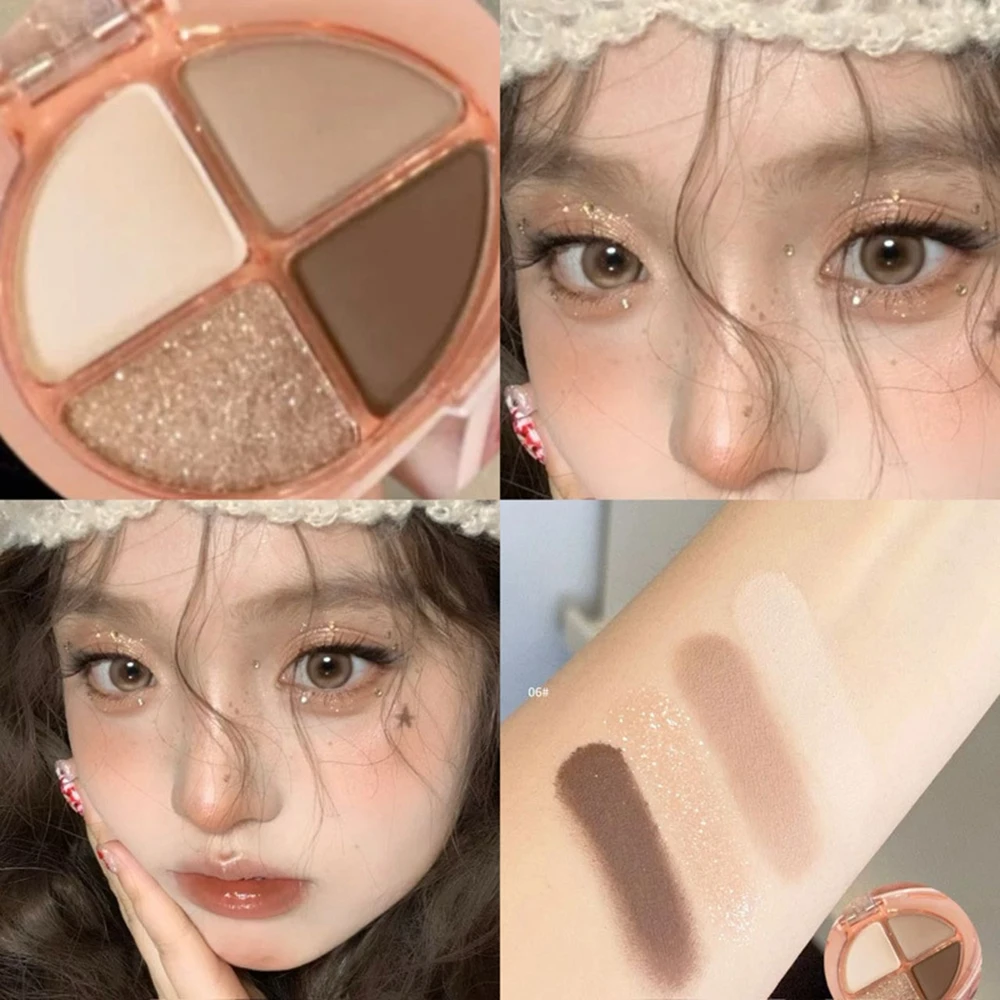 4色低彩度マットアイシャドウブラウンパール光沢ハイライタークリアダイヤモンドアイブライトンシマーアイシャドウパレット