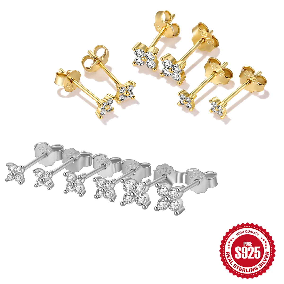 

AIDE 925 Sterling Silver Multi-Size Crystal Flower Earrings For Women Stud Earrings Gold/Silver Jewelry Ear Piercing Fine Gift