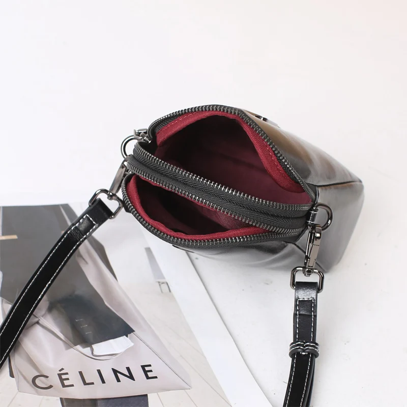 LOMANTINA Hot Sale Genuine Leather Oil Wax Cowhide Women Shoulder Strap Mobile Phone Bags Small Luxurious Simple Ladies Purses