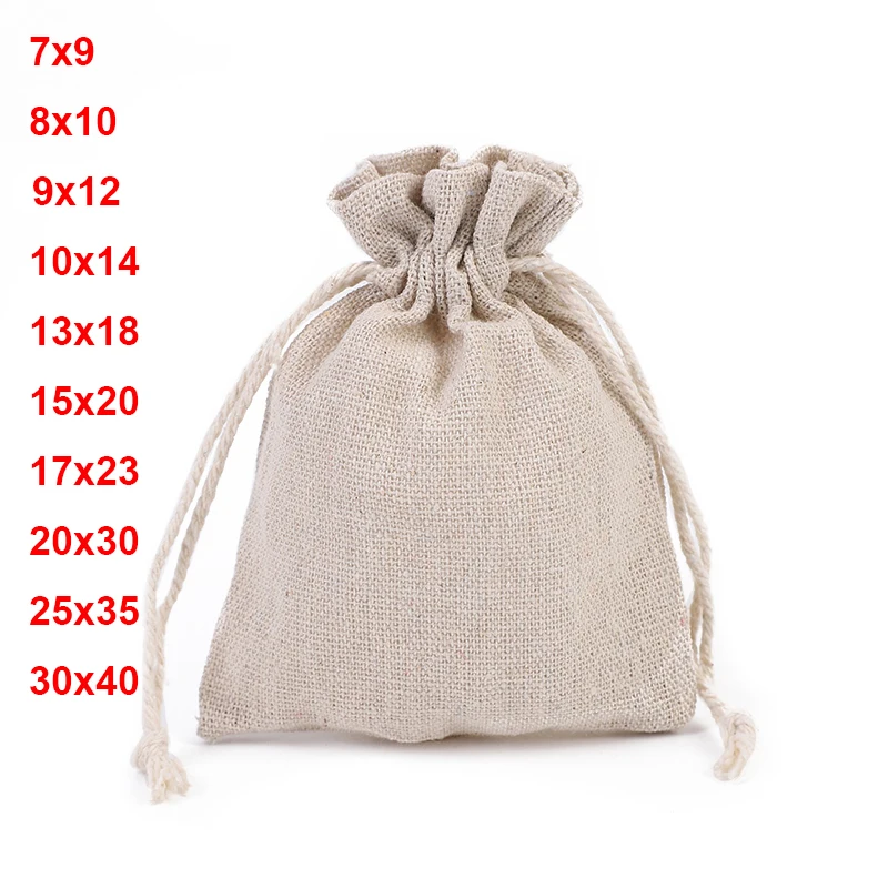 50pcs/lot Cotton Linen Drawstring Bags Rice Wine Storage Bag Birthday Gift Makeup Jewelry Packaging Pouch Bags Custom Logo Print