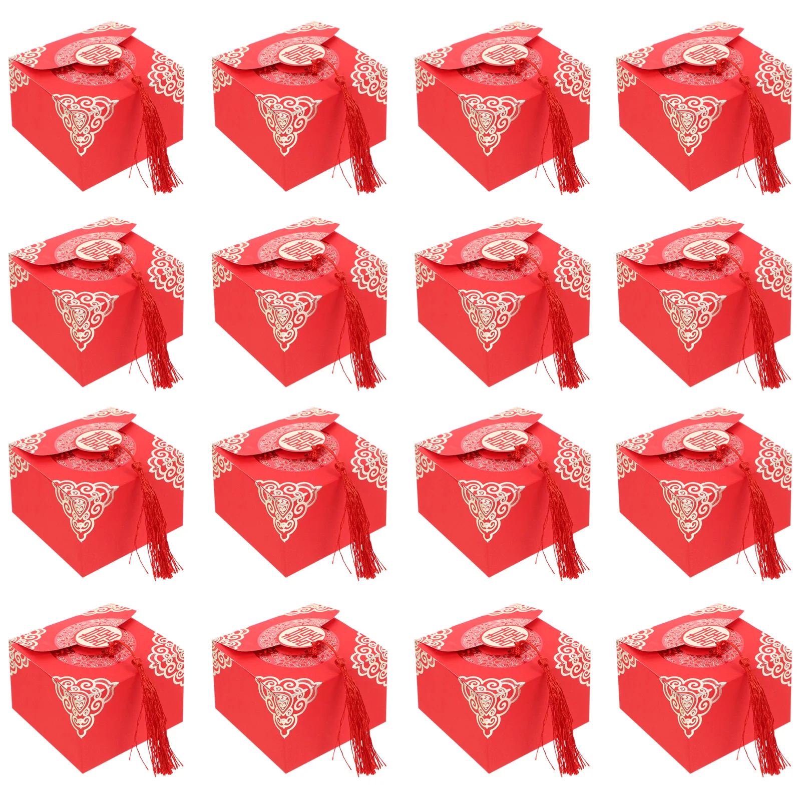 

20 Pcs Bright Red Candy Boxes Double Chinese Style Wedding Party Favor Gift Packaging Suitable for Snacks