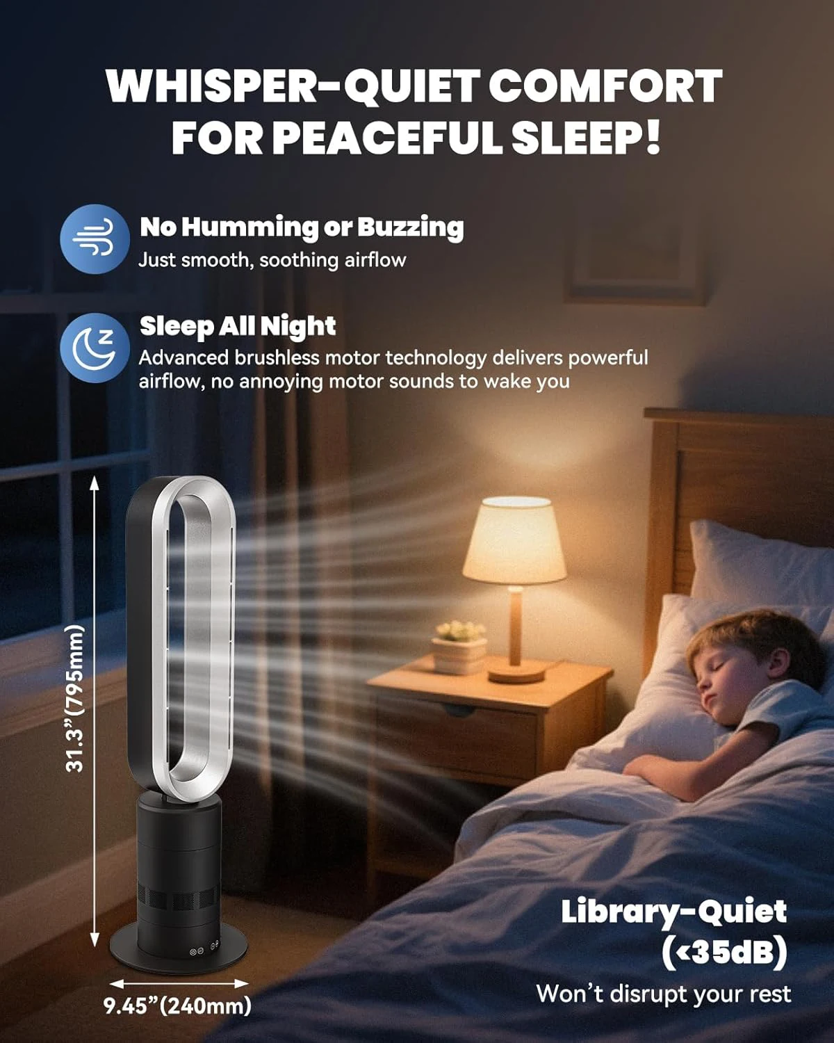 Bladeless Tower Fan 2-in-1 Heater/Cooler Remote & Touch Control 10 Cooling/3 Heating Levels Ultra-Quiet DC Mo tor Timer
