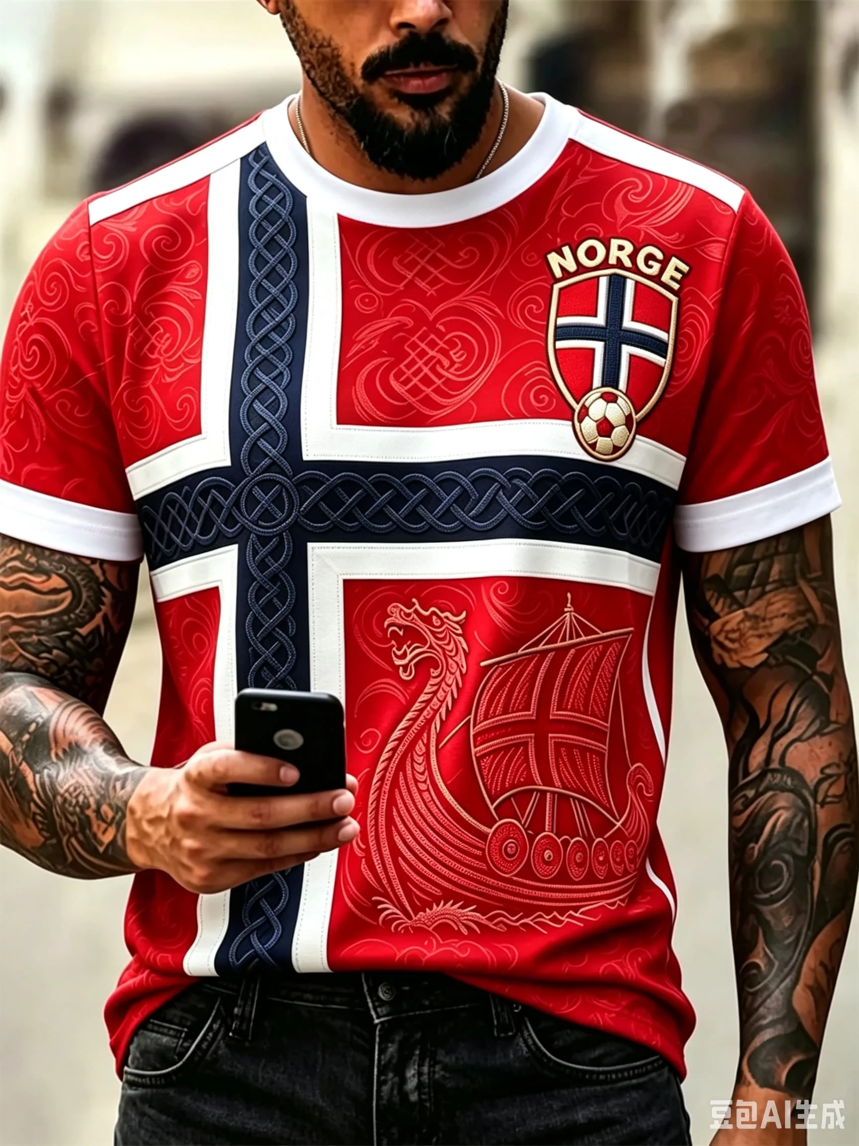 Men Norge Norway Viking Dragon Ship Football T-Shirt Norwegian Flag Celtic Knot  Short Sleeve Casual Sports Soccer Jersey Top