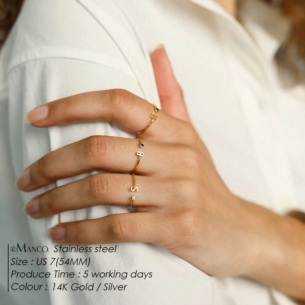 EManco Custom Open End Rings Colorful Birthstone Initial Rings Stainless Steel Gold Plated Jewelry Holiday Gifts - view 2