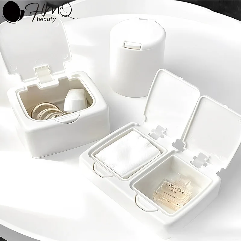 Desktop Pop-up Storage Box Cotton Swabs Makeup Organizer with Cover Dust Proof Plastic Holder Case for Small Things Beauty Tools