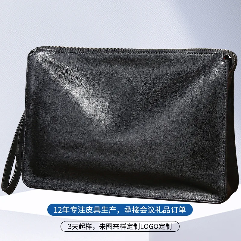 100% genuine leather Casual Handbag Head Layer Leather Letter Package Large Capacity Handbag Soft Leather Men's Handbag