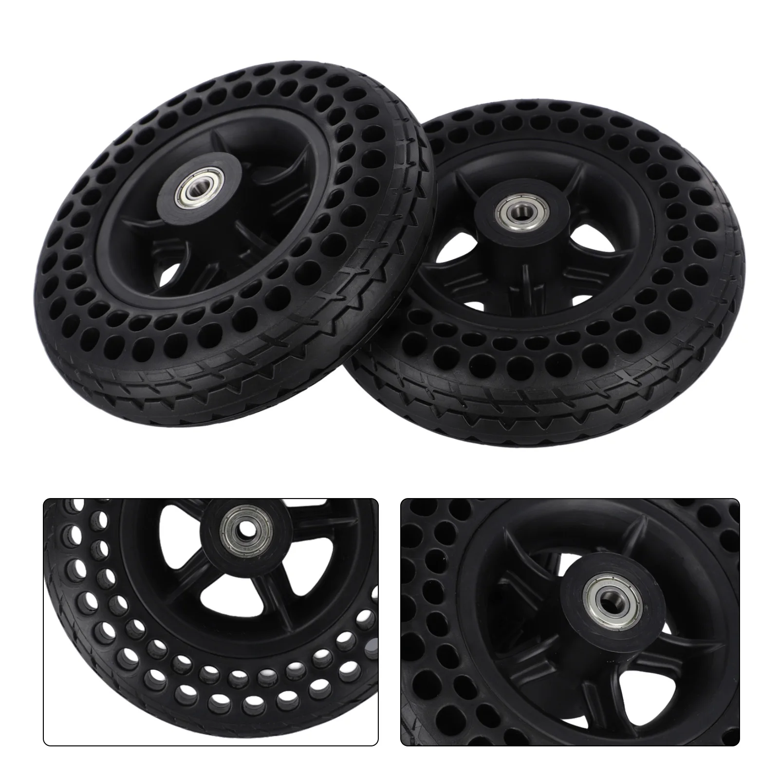 Non-slip Wheel About 570g 7 Inch Solid Wheel Heavy Load Support Traction Tread Pattern User-friendly Setup Wheelchair Usage