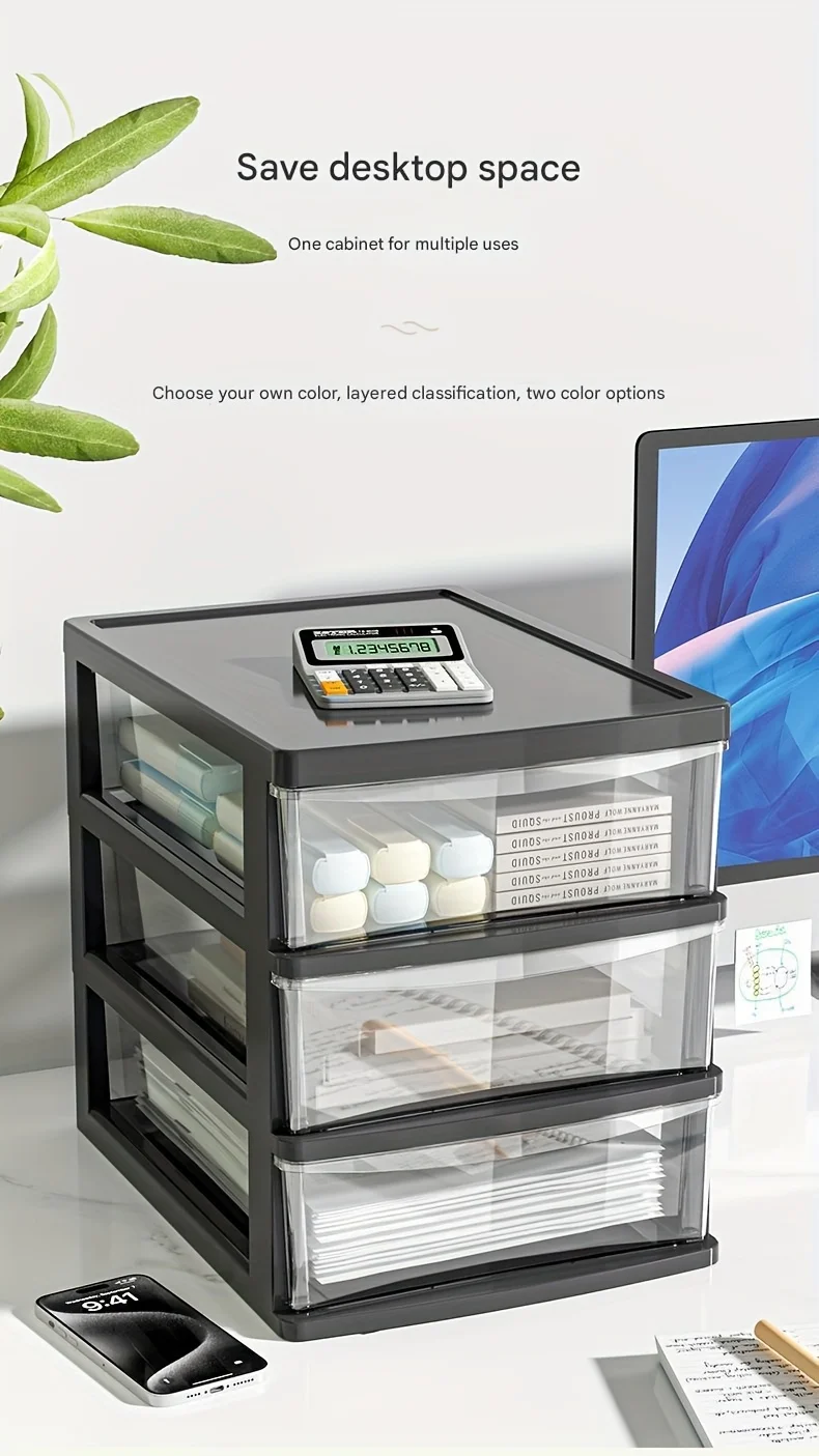 Büro-Desktop-Aufbewahrungsbox, transparente Schubladen-Kosmetik, Schreibwaren, Studentenschreibtisch, erhöhte Bar-Aufbewahrungsbox im japanischen Stil – Detail 4