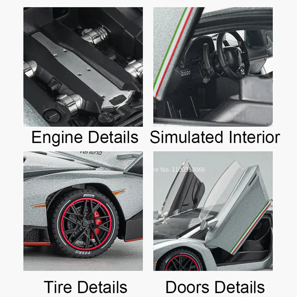 1:24 Scale Veneno Alloy Cars Model Diecast Toys 3 Doors Can Opened Sports Car with Light Sound Vehicle for Kids Birthday Present