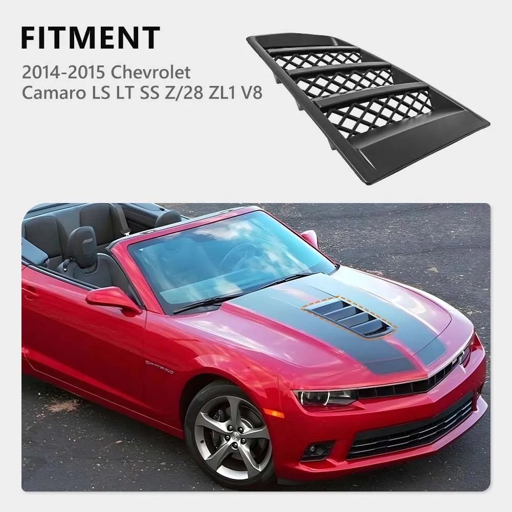 1PCS For 2014 2015 Chevrolet Camaro Matt Black Front ABS Plastic Insert Hood Scoop Vent Grill Cover 22828242 GMBHO00017