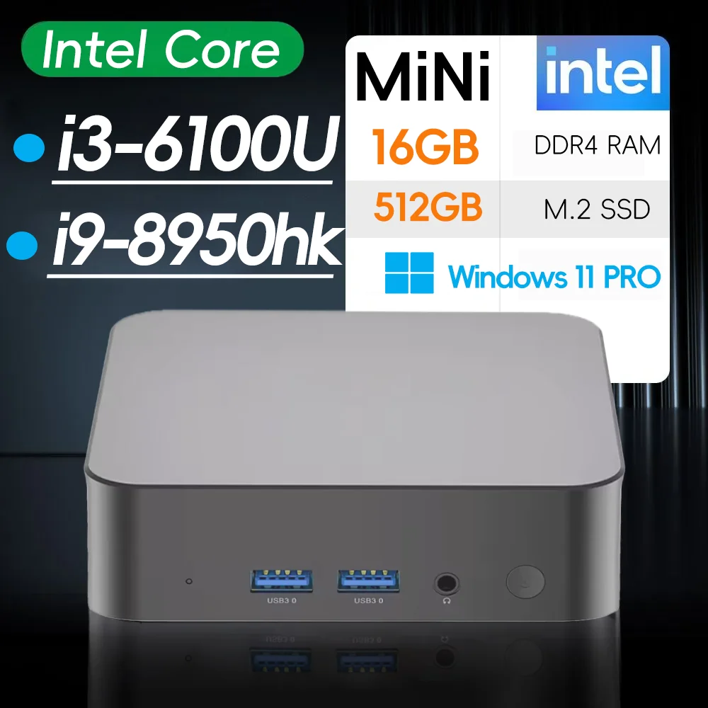 

Мини-ПК Intel Core i9-8950HK/Core i3-6100U 16 ГБ ОЗУ 1/2 ТБ SSD Bluetooth 5.2 WiFi6 1000M Ethernet Windows 11 Игровой офисный ПК