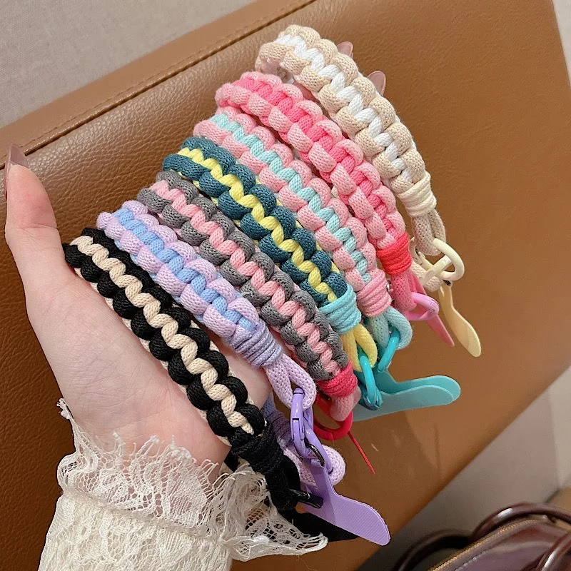Funda para teléfono móvil de cuerda tejida colorida hecha a mano coreana y japonesa, con cordón corto creativo, llavero de nailon para muñeca y colgante de bolsa trenzado