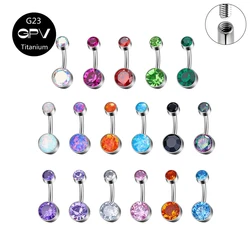1PCS G23 Titanium Navel Nail Simple Base 8mm Zircon And Opal Flat Bottom Inner Thread Piercing Jewelry Women's Navel Ring