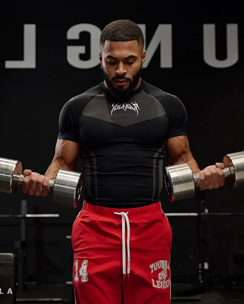 صيف جديد الرجال ضيق تي شيرت عداء ببطء YA الرياضة اللياقة البدنية الجليد الإحساس ضيق المناسب تشغيل التدريب سرعة الجافة قصيرة الأكمام #3