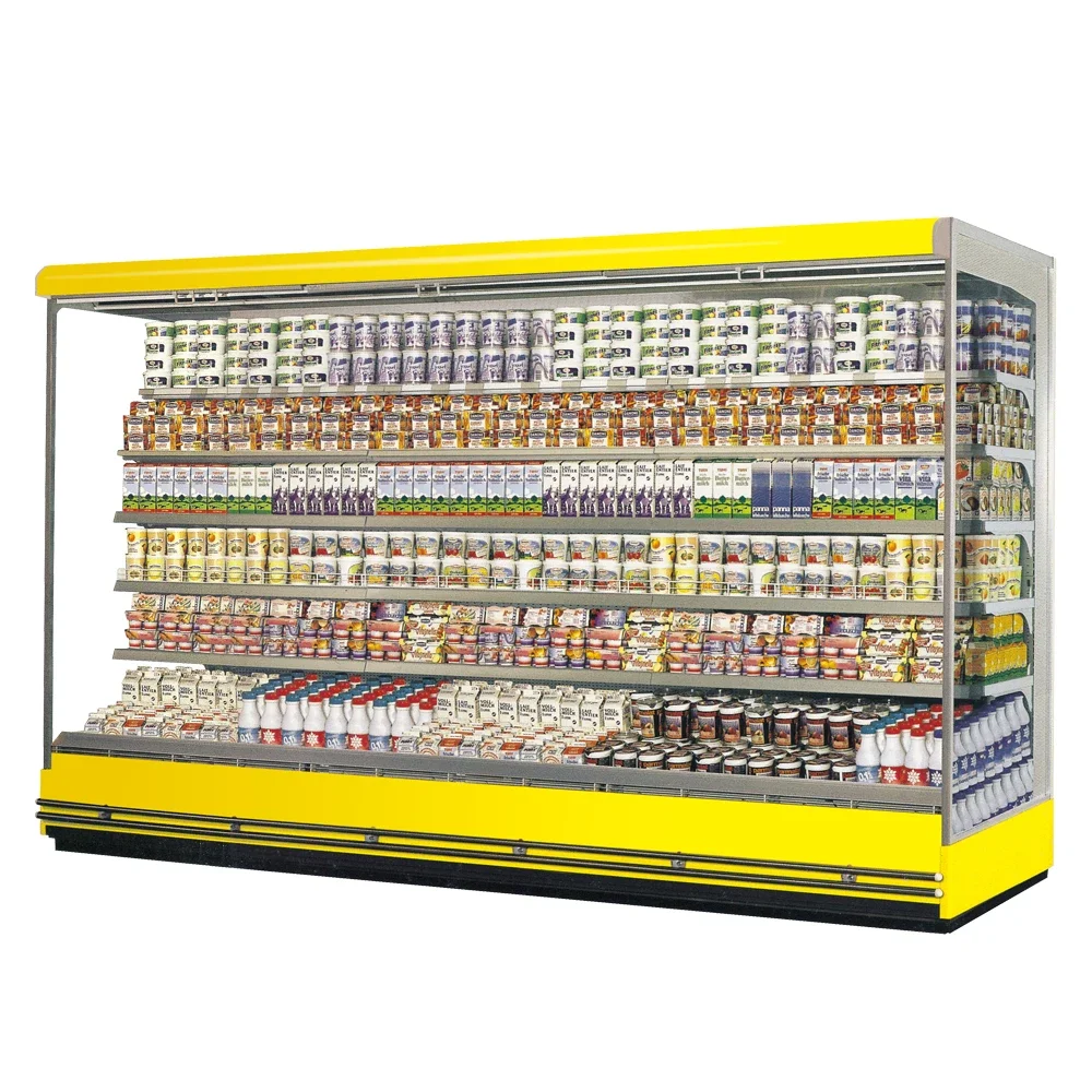 Vitrina de exhibición comercial para refrigerador de frutas y verduras, armario de cortina de aire para congelador, refrigerador de refrigeración para supermercado