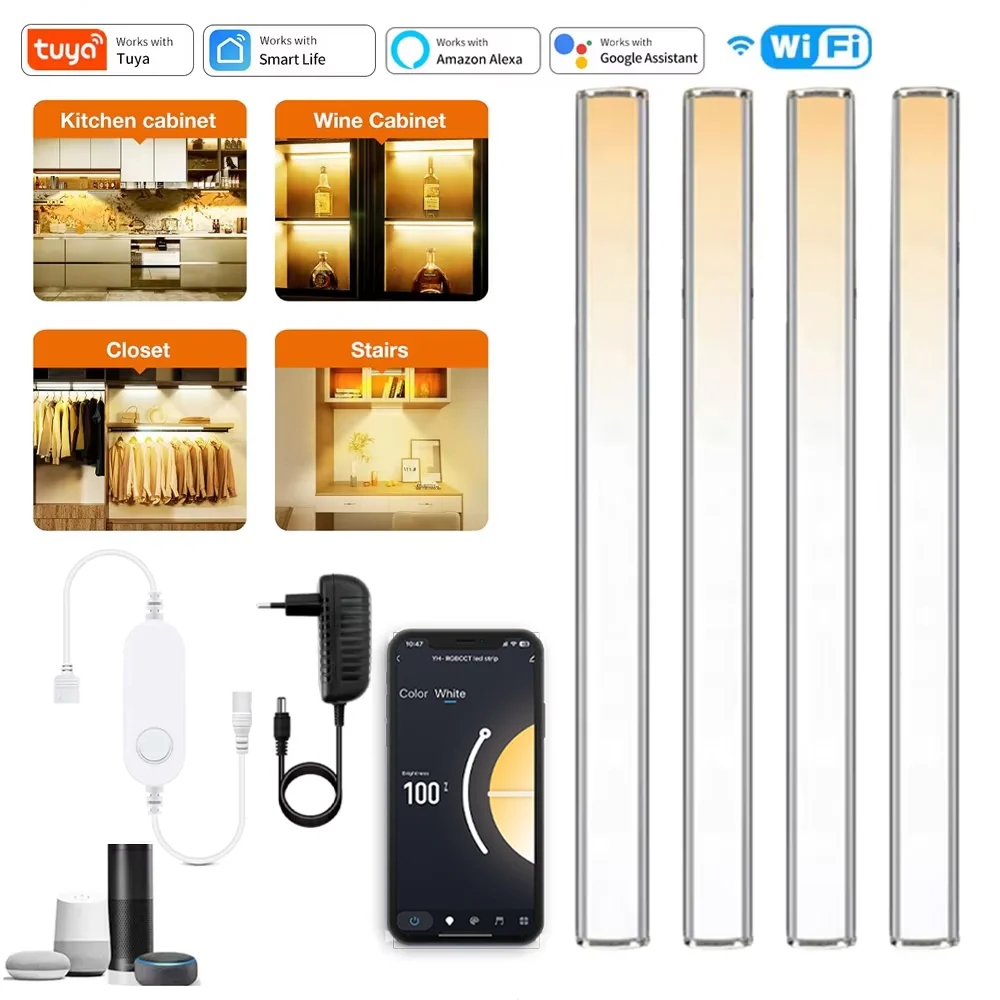 DC12V CCT LED variable sous l'éclairage de l'armoire Tuya Wifi minuterie de contrôle 3000K-6500K pour placard de cuisine garde-robe comptoir lampe décor