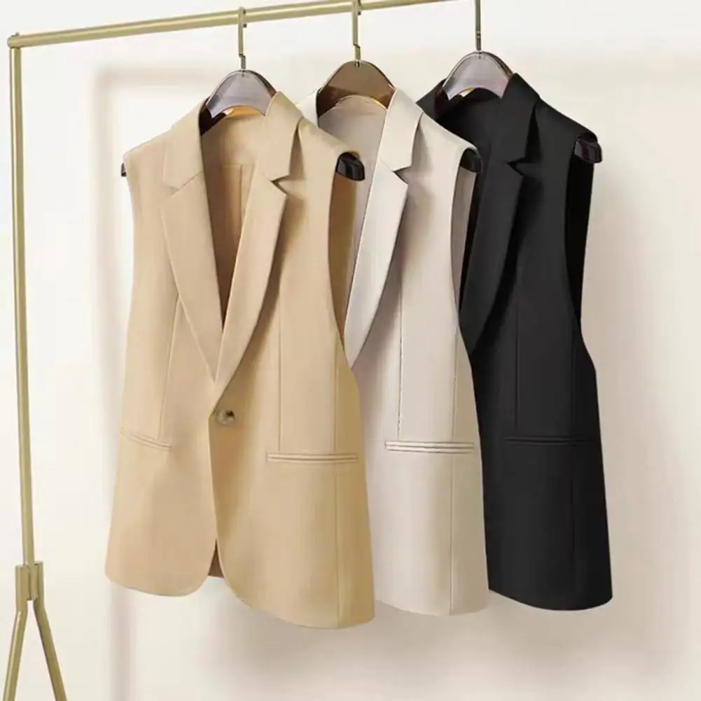 

Women Suit Waistcoat Single Button V Neck Lapel Sleeveless Blazer Vest OL Commute Waistcoat Spring Vests Women Suit Waistcoat