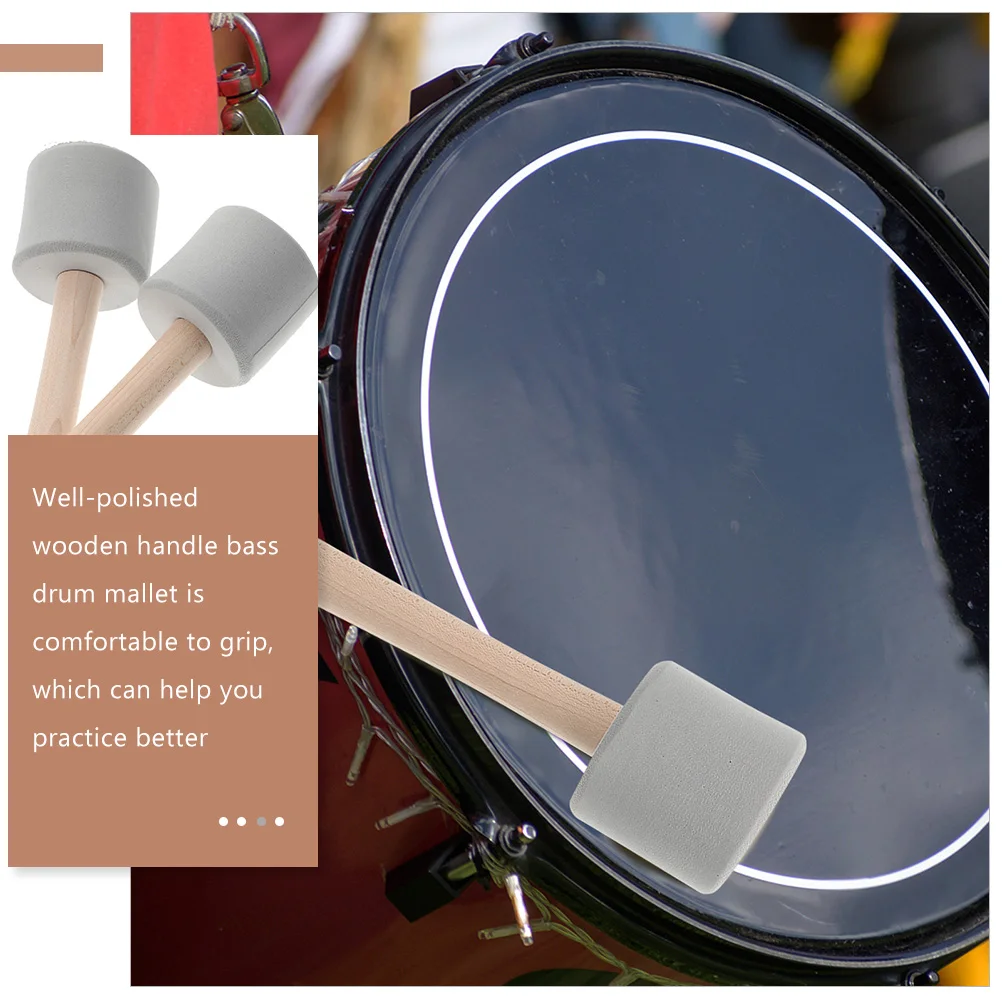 

2Pairs Bass Drum Mallet Eva Foam Head Wooden Handle Professional Performance Drum Sticks Suitable for Bass Snare Percussion