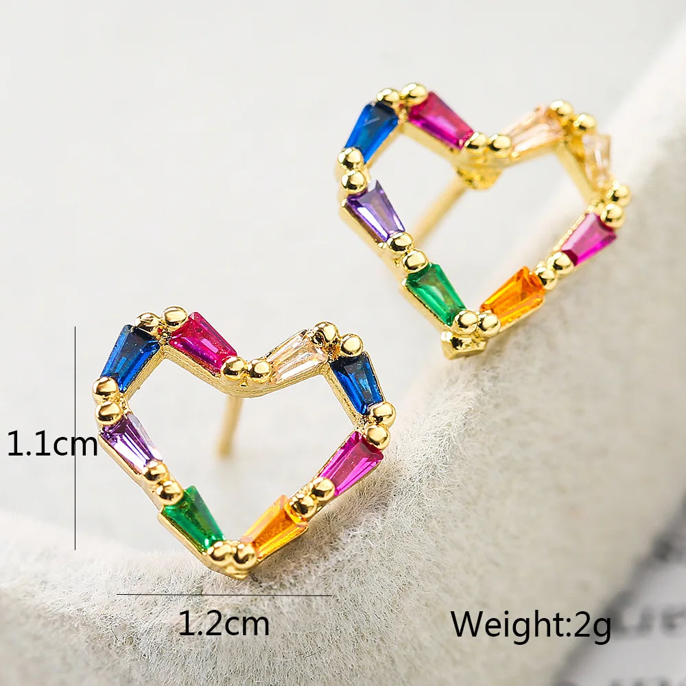 New Enamel Light Luxury Women Stud Earrings, Shining Cubic Zircon Heart Shaped Geometry Earrings OL Jewelry Gift