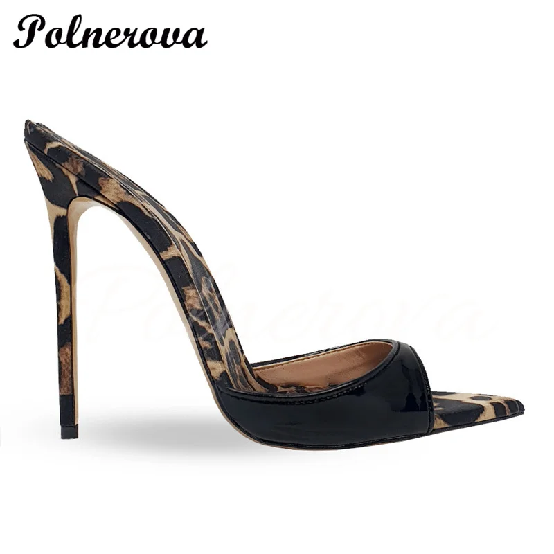 Leopard Print Stilettos Slippers Women Slip On Peep Toe High Heel Shoes Ladies Summer Sexy Heels Sandalias De Mujer Verano 2024