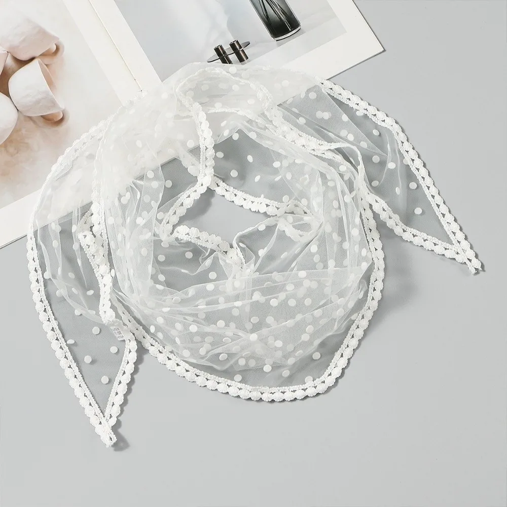 

Vintage White Dot Lace Scarf Thin Head Covering Hair Scarf Headband Embroidery Hair Accessory Foulard Bandana Women